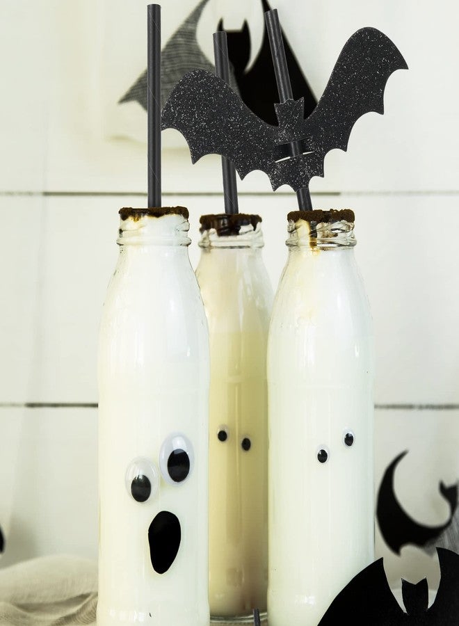 Whaline Halloween Paper Straws Glitter Bat Disposable Paper Straws Black Drinking Straw Halloween Bat Decorative Straw for Party Supplies Decoration, 25Pcs - Image 4